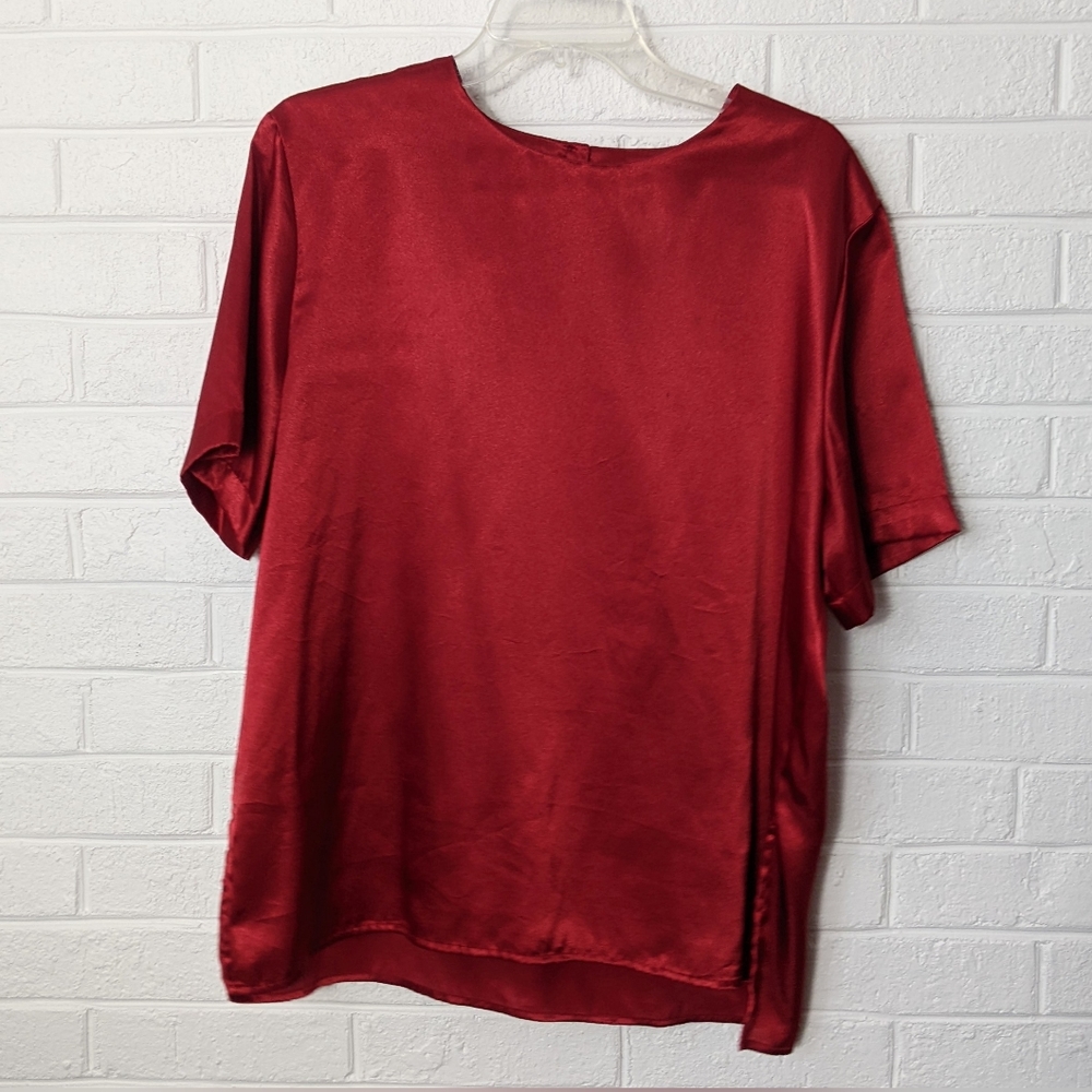 Impressions VTG Satin Red Holiday Boxy Shell Blouse